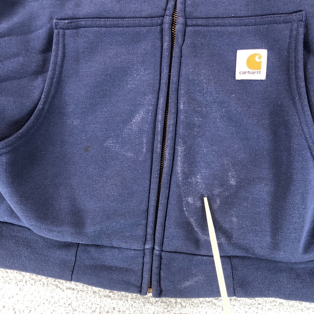 Vintage Carhartt Hoodie Mens Extra Lage Blue J149 Y2K Thermal Full Zip Workwear - Picture 6 of 13